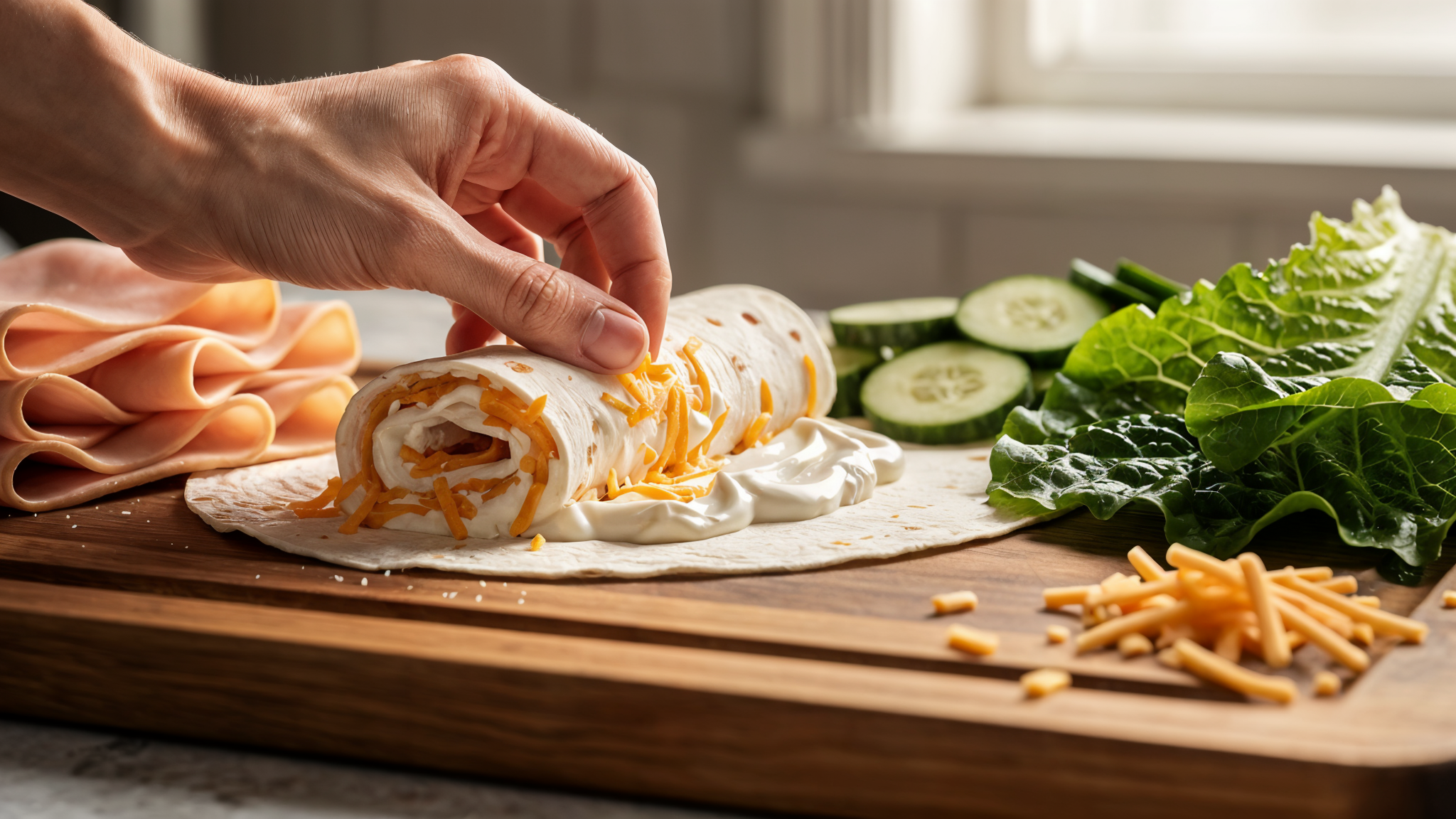 Cold keto lunch box with cucumber, romaine, cheddar, and dill pickles